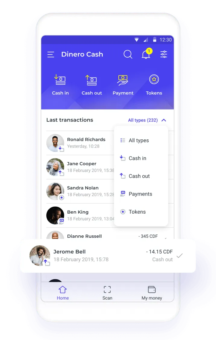 Dinero Cash agent application interface